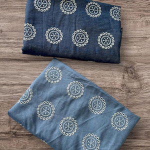 Circle Embroidered Denim Eyelet Fabric, Light & Dark Wash, 80% Cotton