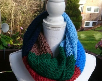 Colorful Hand Knit Scarf - Chunky Knitted Scarf - Infinity Loop Scarf - Crochet Tubular Collar Shawl - Gift For Her - Free Fast Shipping