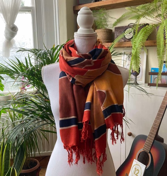 Vintage  Pattern Orange Brown Rectangular Scarf/S… - image 1