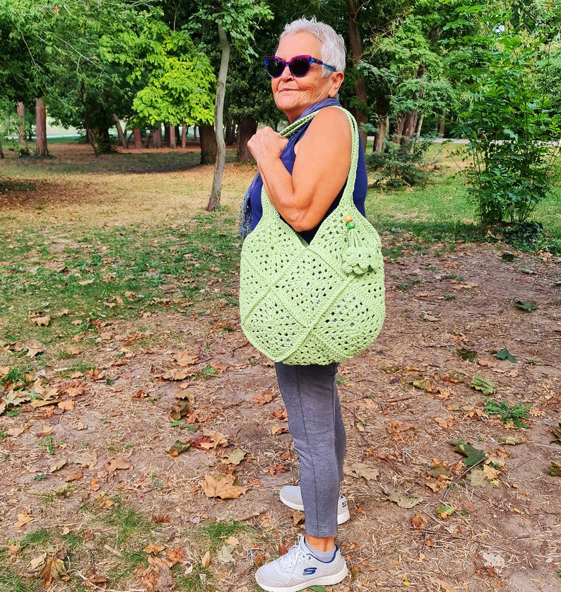 Sac fourre-tout hippie boho vert pomme pastel au crochet 1 quantité image 1