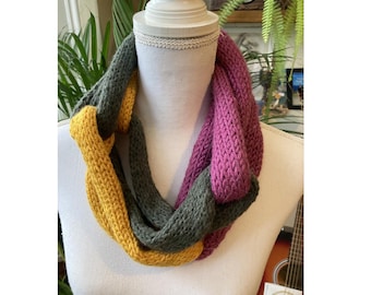 Purple-green-yellow chain hand knitted infinity shawl neck wrap -head wrap shawl - Boho Wrap Collar - Gift for Her - Ready to Ship