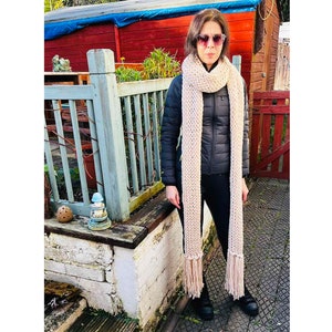 Fashionable stylish big long shawl beige neck shoulders wrap chunky hand loose knit fringed shawl/Gift for Her image 5