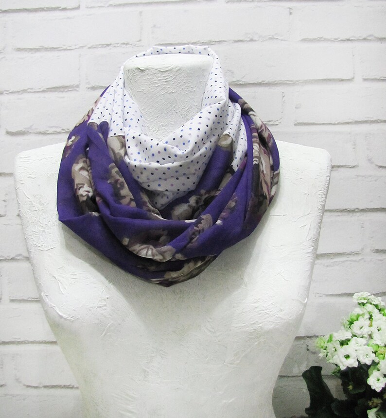 Ethnic flowered pattern spring modern infinity scarf/voile fabric shawl/gift for her/Spring,Summer,Fall accessories image 1