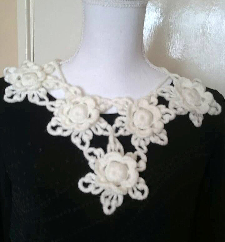 Ready to Ship/crochet White Flower Triangle Collar decorative - Etsy UK