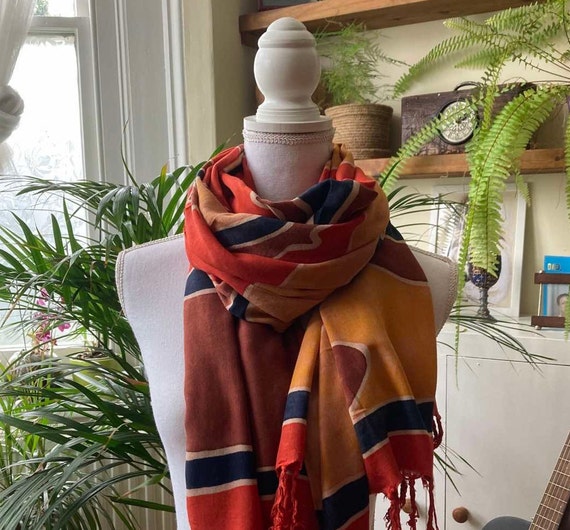 Vintage  Pattern Orange Brown Rectangular Scarf/S… - image 5