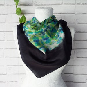 Vintage Tie-Dye Silk Scarf - Green, Marine, Blue Square Shawls - Gift for Her - Spring Summer Scarves - Silk Hand Dye Scarf - Retro Scarf
