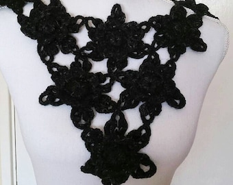 Ready to ship/Crochet  black flower triangle collar -decorative collar -woman accessories-bohemian accessories/gift for friends