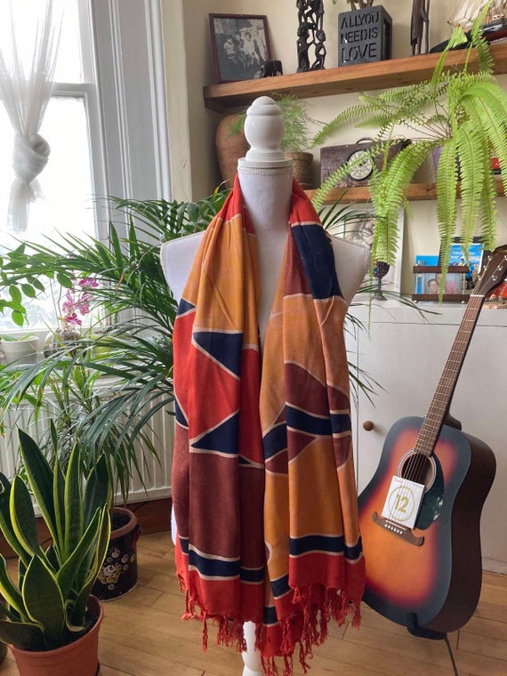 Vintage  Pattern Orange Brown Rectangular Scarf/S… - image 4