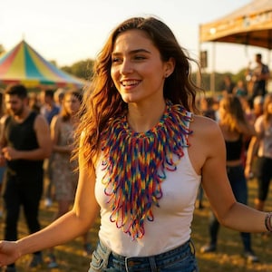 Crochet long multi colors rainbow fringed Summer everyday neck wrap/rainbow colors hand knit/Boho jewelry/Festival necklace/Gift for Her
