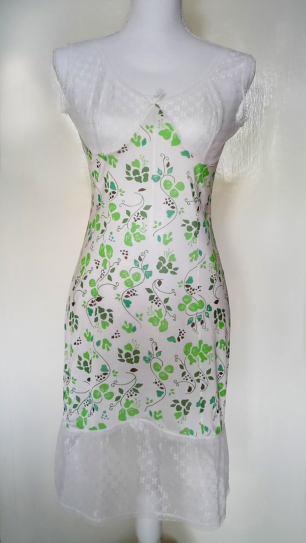 Vintage Lingerie Dress /white Lace With Green Flowers Slip - Etsy UK