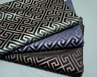 Zilveren stof Griekse sleutel fluweel | Zwart-groen-blauw | Feestdecoratie
