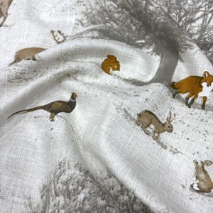 Country Woodland Cotton Deer Fox Print for Curtains, Pillows, Tablecloths, Home Decor