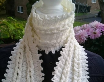 Crochet Braided Shawl - Hand Knit Wrap Shawl - Knitted Spring Scarf - Off White Braid Knit Scarf - Gift For Her - Free Fast Shipping