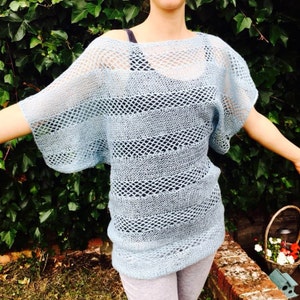 Blue crochet summer top/Crochet top/knitting shirt/beech wear/handmade mercerised woman top image 1