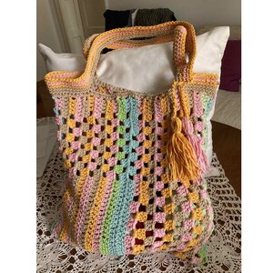 Crochet bohem style pastel colors hippie tote bag shoulder everyday bad summer bag image 6