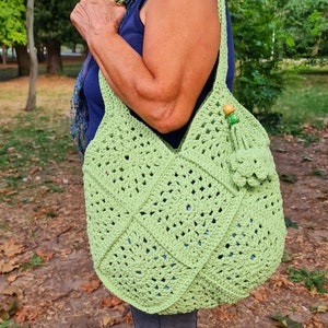 Sac fourre-tout hippie boho vert pomme pastel au crochet 1 quantité image 4