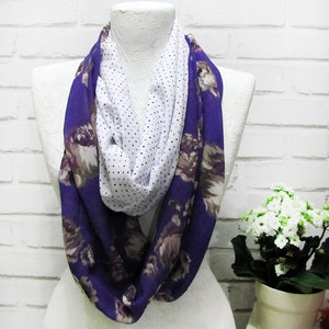 Ethnic flowered pattern spring modern infinity scarf/voile fabric shawl/gift for her/Spring,Summer,Fall accessories image 2