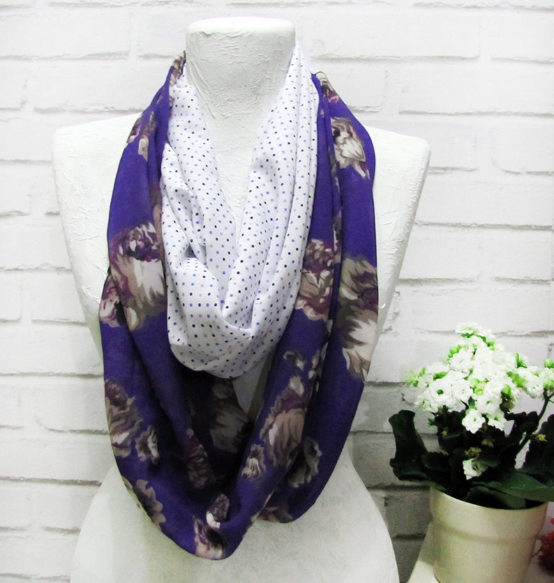 Ethnic flowered pattern spring modern infinity scarf/voile fabric shawl/gift for her/Spring,Summer,Fall accessories image 2