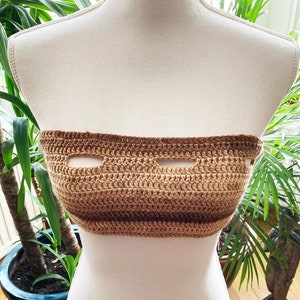 Strapless brown woman hand crochet bikini top bohemian style/beach top wear