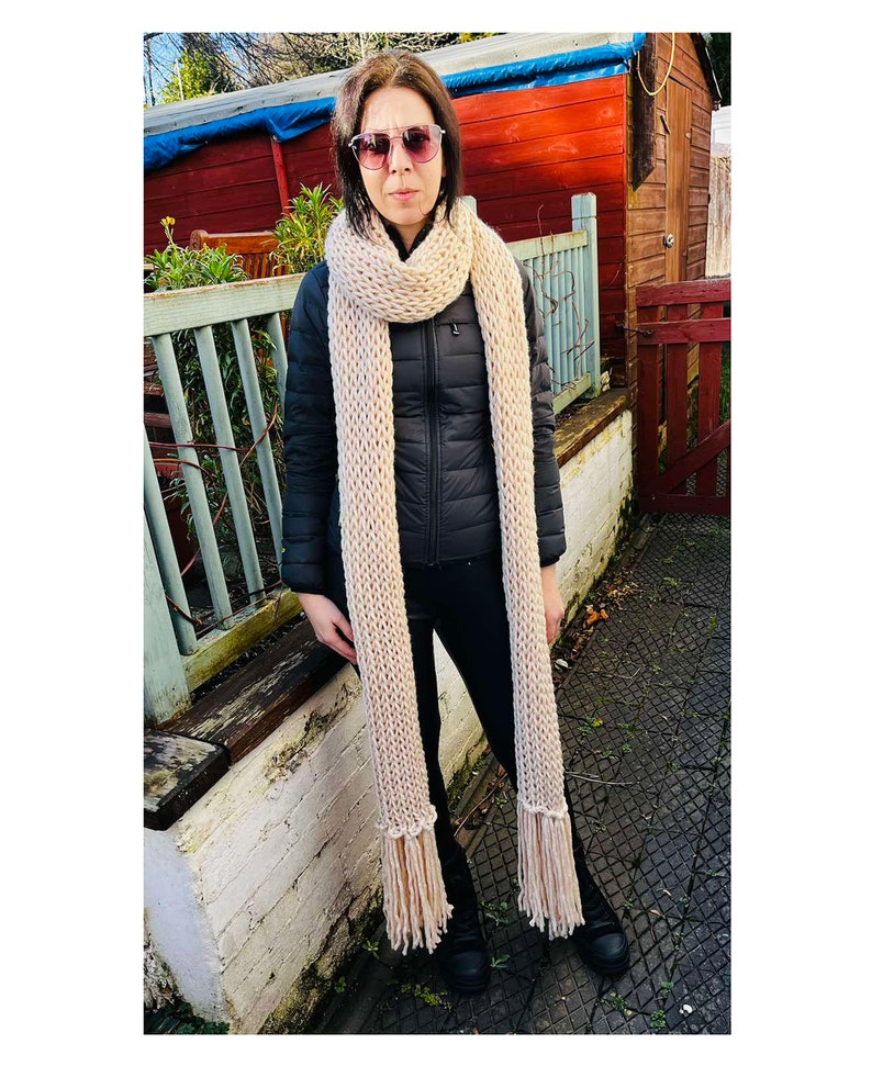 Fashionable stylish big long shawl beige neck shoulders wrap chunky hand loose knit fringed shawl/Gift for Her image 3