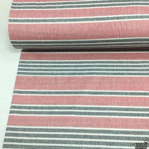 Pure Natural Linen Look Striped Pink -Gray Bedding Fabric by the Yard – 94'' Wide 100% Cotton for Duvet Covers, Sheets - Pillowcases image 2