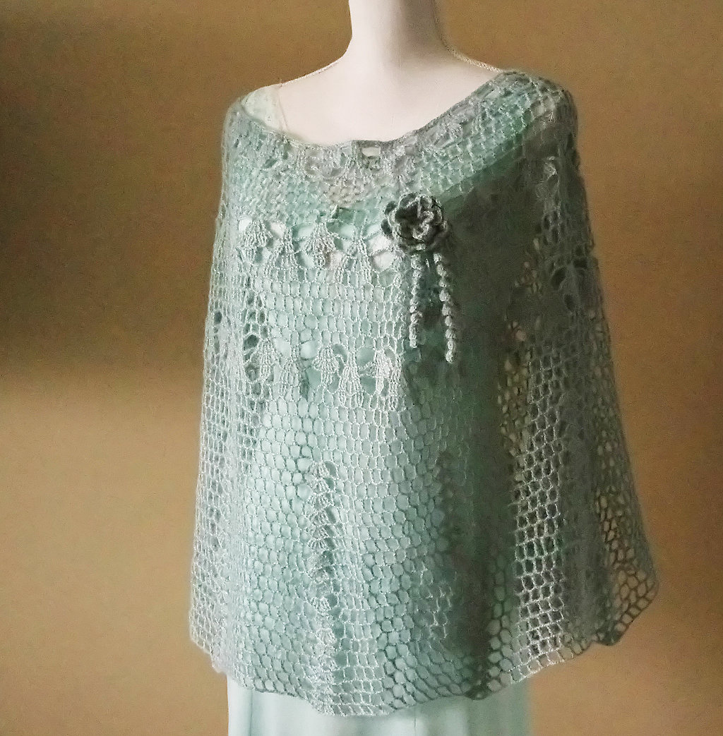 Light Blue Crochet Wedding Poncho With Flower Brooch/all - Etsy UK