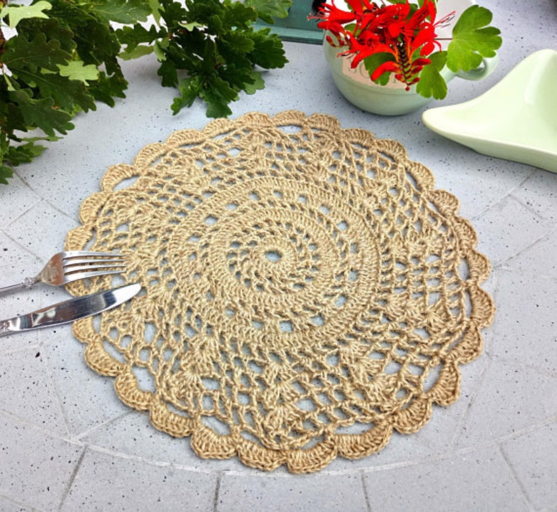 Free shipping/Crochet jute beige color round place mat set of Etsy