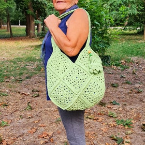 Sac fourre-tout hippie boho vert pomme pastel au crochet 1 quantité image 7