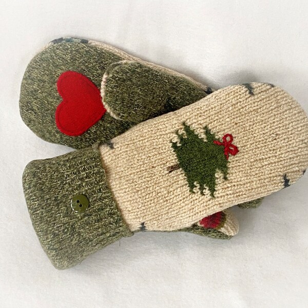 CHRISTMAS MITTENS, Wool Mittens, Felted Wool, Sweater Mittens, Women's Mittens,