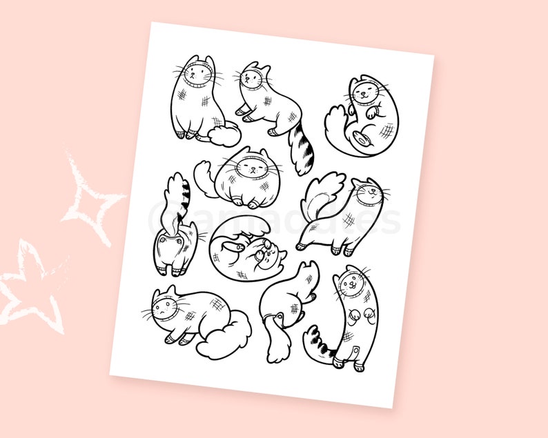 Cozy Cats Coloring Sheet Printable Coloring Page Digital Download Print