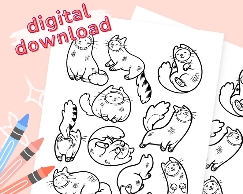 Cozy Cats Coloring Sheet Printable Coloring Page Digital Download Print