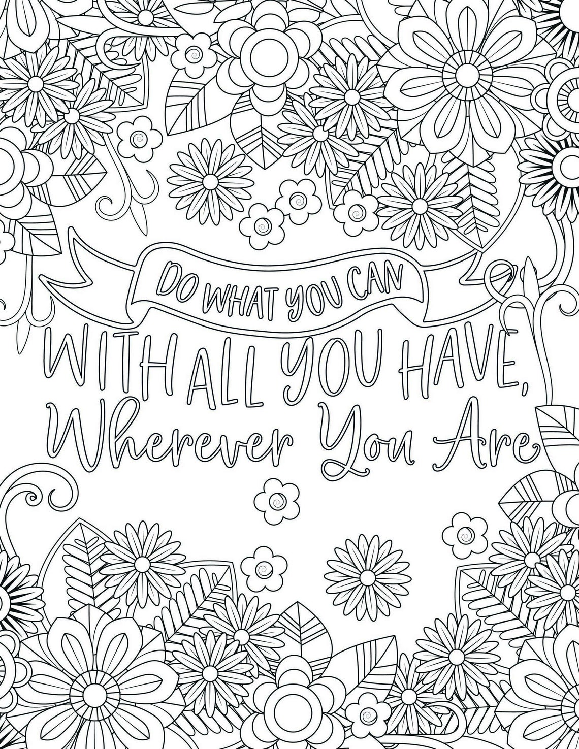 Motivational Coloring Book, Printable, Coloring Pages, Black and White ...