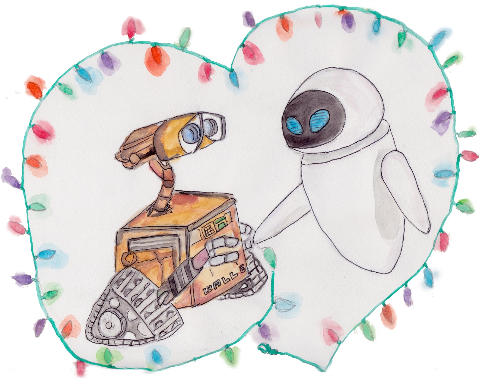 Walle / Love Print / Walle and Eve / Robot Art / Couple Art / Drawing