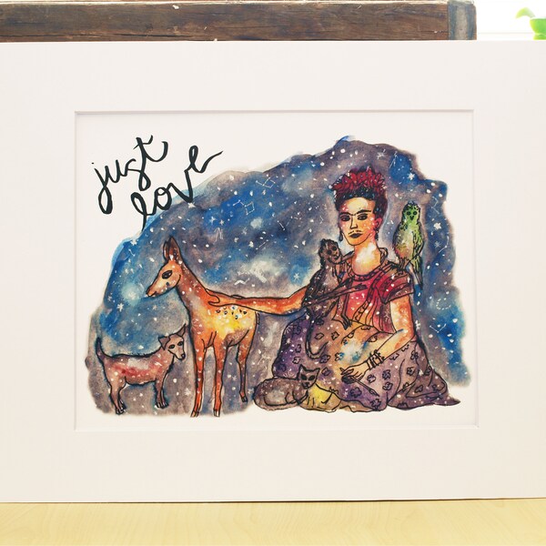 Frida Kahlo / Frida Art / Frida Drawing / Frida Painting /Frida and Animals / Love Quote / Animal Art / Inspiring Quote