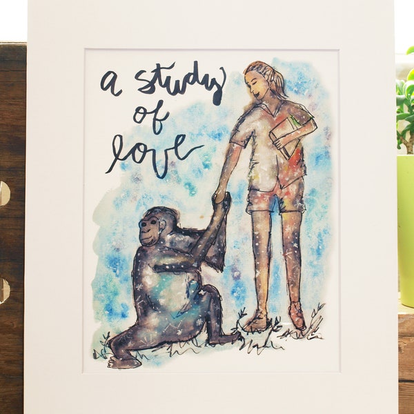Jane Goodall / Jane Goodall Drawing / Love Art / Lettering Print / Valentines / Chimpanzee Art / Gorilla Art / Love Quote / Rescue Animals