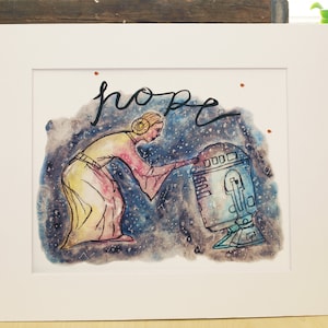 Dibujo de Star Wars / Dibujo R2D2 / Impresión de la princesa Leia / Signo de letras / Cita de esperanza / Impresión de Star Wars / Cita inspiradora / Acuarela de galaxias