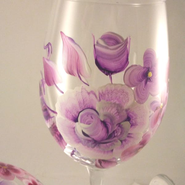 Rosas y hortensias pintadas a mano. Juego de 2. Morado y burdeos. Con o sin tallo.