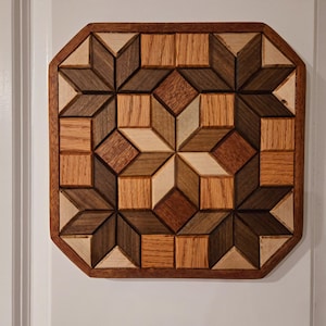 Hardwood Barn Quilt, Handmade Wood Wall Art, Geometric Quilt Patterns, Geometric Home Decor