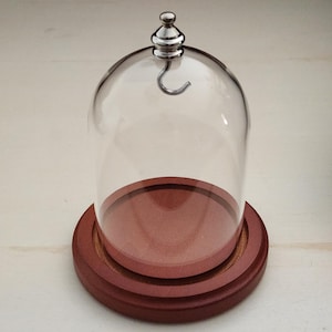 3&quot; x 4&quot; Hand-Blown Pocket Watch Glass Display Dome Cloche with Silver Knob and Hook with Wood Base Hand Made in Nevada, USA!