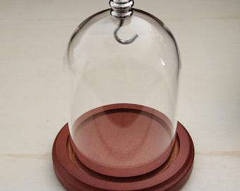 3" x 4" Hand-Blown Pocket Watch Glass Display Dome Cloche with Silver Knob and Hook with Wood Base Hand Made in Nevada, USA!