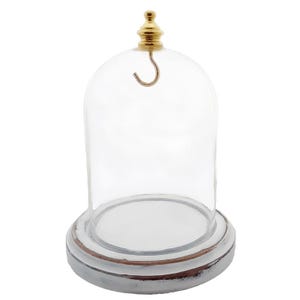 3&quot; x 4&quot; Hand Blown Pocket Watch Glass Display Dome Cloche with Hook and Distressed White Base -Hand Made in Nevada, USA!