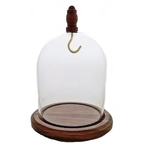 3&quot; x 4&quot; Hand Blown Pocket Watch Glass Display Dome Cloche Real Walnut Wood Base & Wood Knob and Metal Hook - Made in Nevada, USA!