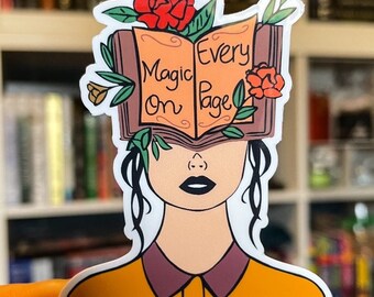 Cute Bookish Water Resistant Sticker | cute girl sticker | magical girl | sticker for kindle water bottle planner laptop ipad
