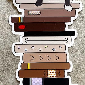 Books and cat stacked Water Resistant vinyl sticker for laptop kindle planner phone case | cat lover gift | cute bookstack | black cat lover