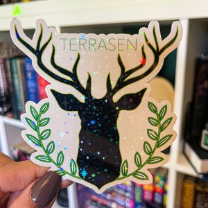 Throne of Glass Terrasen Stag Sparkle Water Resistant Sticker for Kindle Water Bottle Laptop Journal Planner