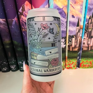 Fictional Wanderlust | Bookish Cup | Tarot Cup | Iced Coffee Glass | Book Stack | Libbey Cup | Trendy Glass | Smut Cup | Library Cup | Flora