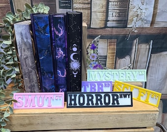 3D Printed Bookshelf Sign, Pastel Library Genre Marker, Book Lover Decor, Bookshelf Street Sign, Library Decor, Shelf Genre Leaner