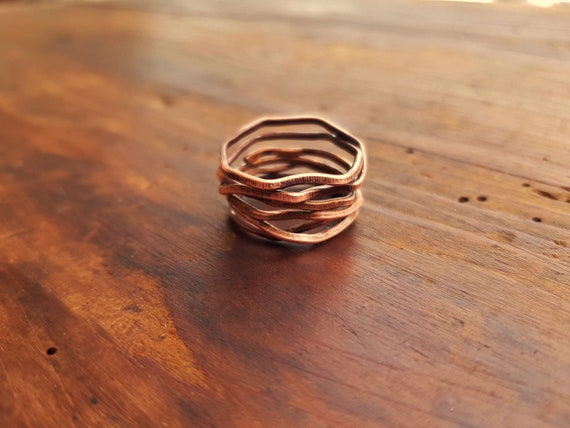 Gift idea for her Antique raw copper multi-turn woman girl Irregular copper multilayer ring Vintage style in oxidized copper
