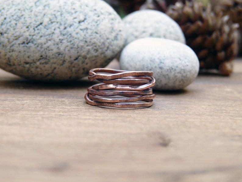 Gift idea for her Antique raw copper multi-turn woman girl Irregular copper multilayer ring Vintage style in oxidized copper