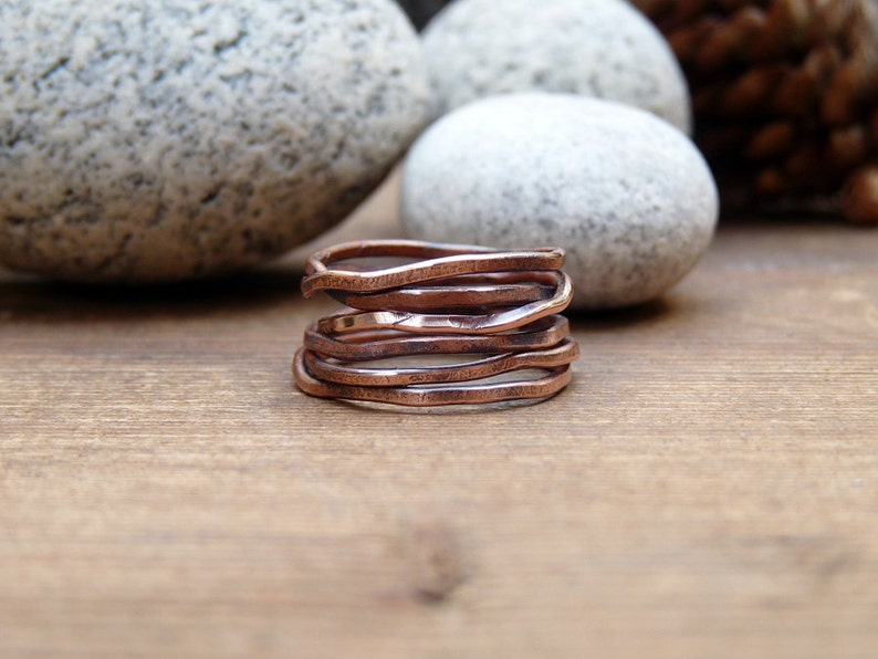 Gift idea for her Antique raw copper multi-turn woman girl Irregular copper multilayer ring Vintage style in oxidized copper